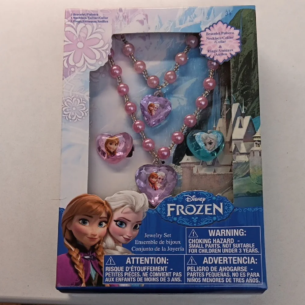 Little Girls Frozen plastic pink Jewelry Set Necklace,bracelet & Rings In Box